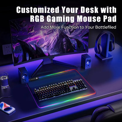 RGB Large Gaming Mouse Pad,  Extended Thick LED Keyboard Pad with 9 Lighting Modes, Anti-Slip Waterproof Oversized Computer Mouse Pad Mat, Xl/9.8X11.8Inch, Black