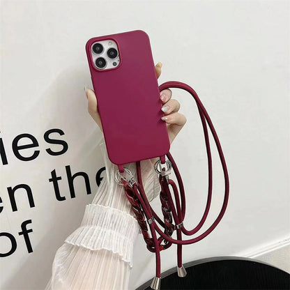 Marble Chain Crossbody Lanyard Strap Case for Iphone 15 14 13 12 Mini 11 Pro XS Max 7 8 plus X XR SE 2 3 Silicone Soft Cover