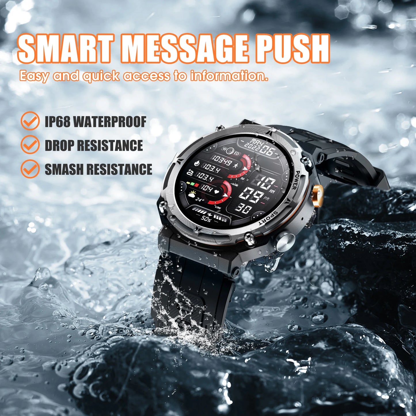 Smart Watches for Men, Bluetooth Call Receive Dial, 1.32" Rugged Smartwatch for Iphone/Android, C21 Outdoor Smart Watch, Black