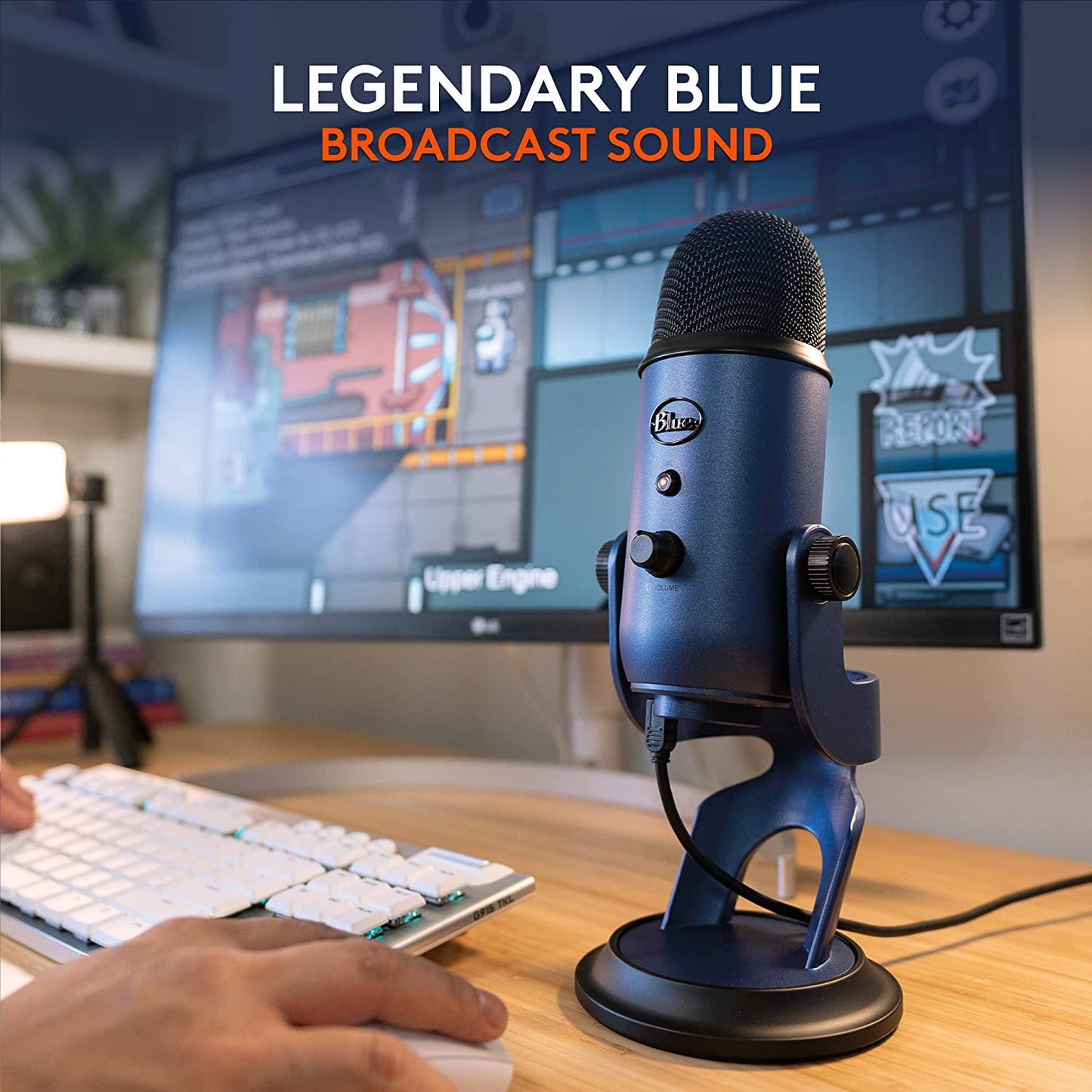 Blue Yeti USB Mic for Recording and Streaming on PC and Mac, Blue VO!CE Effects, 4 Pickup Patterns, Headphone Output and Volume Control, Adjustable Stand, Plug and Play – Midnight Blue