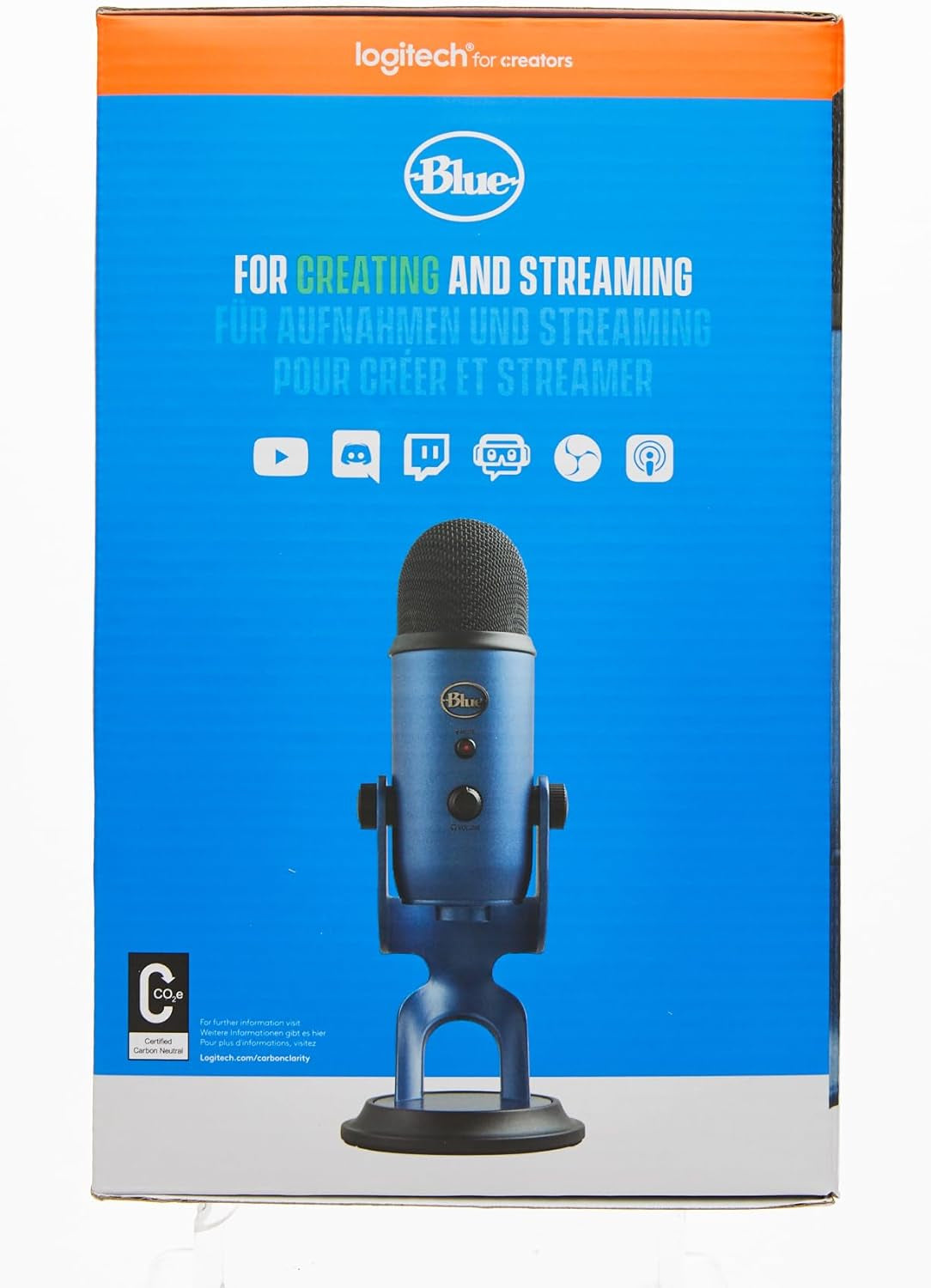 Blue Yeti USB Mic for Recording and Streaming on PC and Mac, Blue VO!CE Effects, 4 Pickup Patterns, Headphone Output and Volume Control, Adjustable Stand, Plug and Play – Midnight Blue