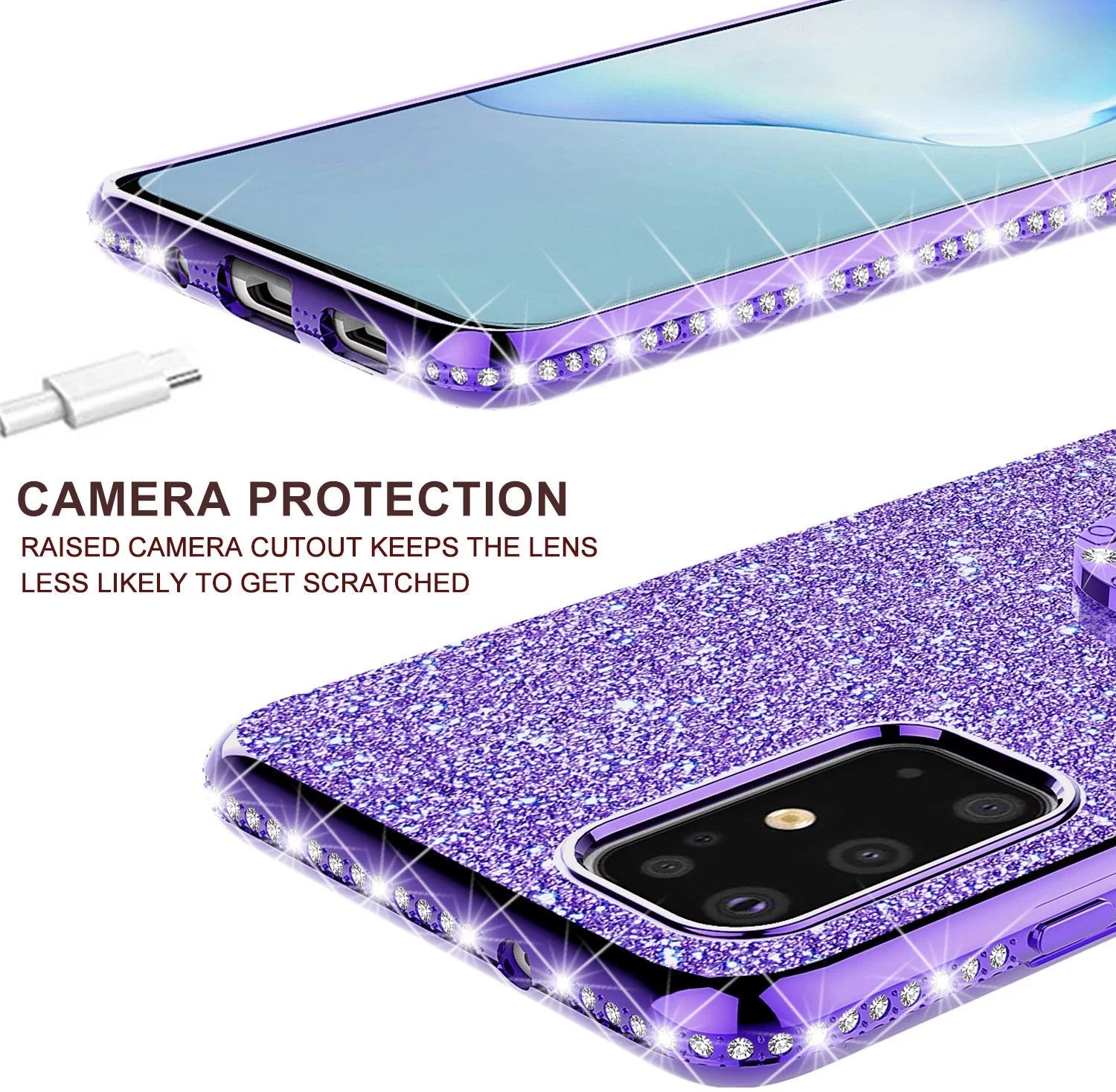 Samsung Galaxy S20 Plus/S20+ Glitter Phone Case, Ring Kickstand Girls Women Diamond Sparkly Case for Cover for Galaxy S20 plus - Purple