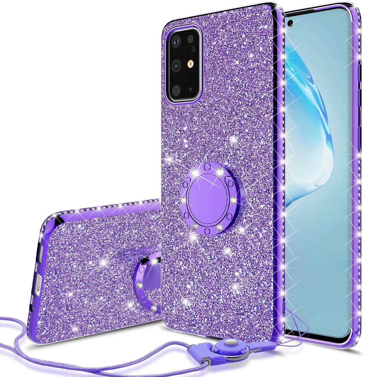 Samsung Galaxy S20 Plus/S20+ Glitter Phone Case, Ring Kickstand Girls Women Diamond Sparkly Case for Cover for Galaxy S20 plus - Purple