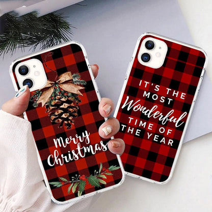 Christmas Red Plaid Phone Case for Iphone 15 15Plus 15 Pro Max Merry Christmas Cases for Iphone 14 13 12 11 Pro Mini XS MAX X XR 8 7 6 Plus