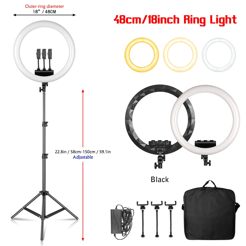 18 Inch Led Ring Light Large Selfie Ring Light Remote Control Photography for Youtube Makeup Video Light for Phone