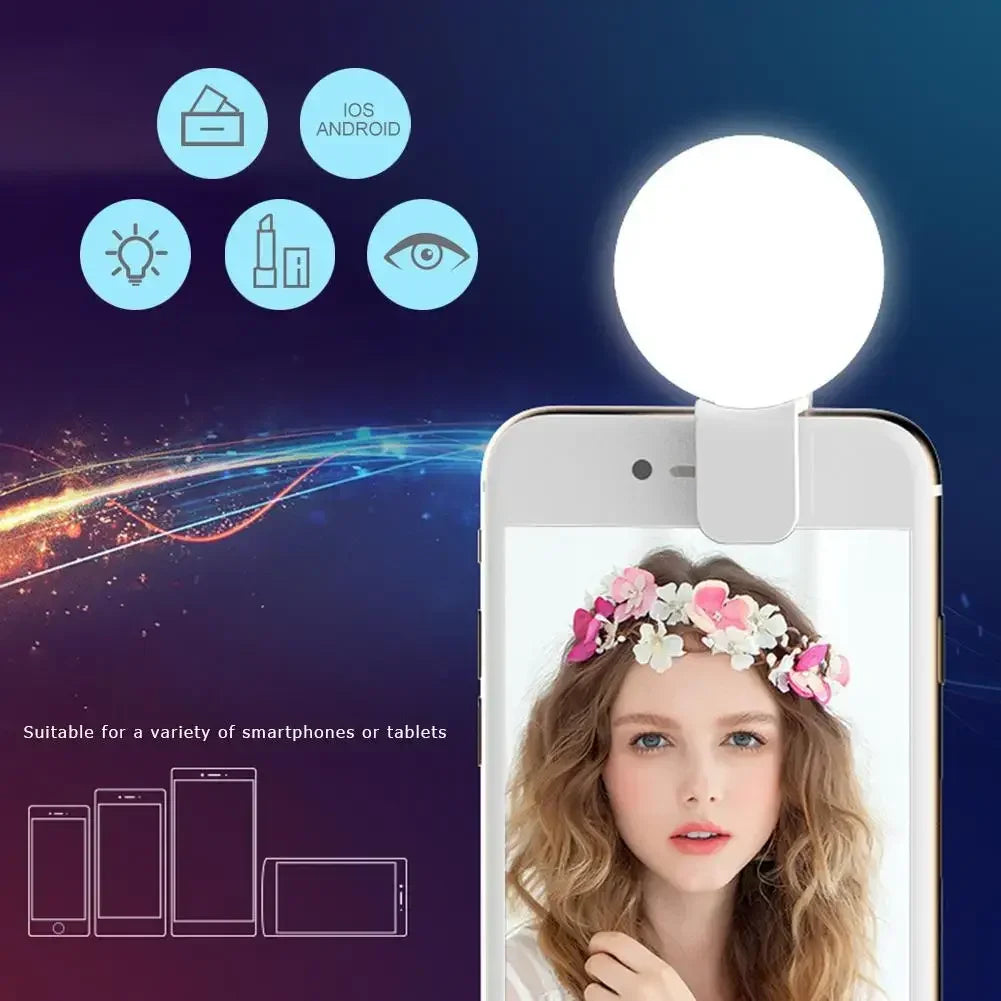 Mobile Phone LED Selfie Ring Light Portable Mini Durable Practical Three Stop Dimming Circle Photography Clip Fill Light