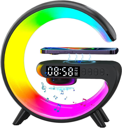 Wireless Charger Lamp Bluetooth Speaker Music Clock Alarm Key and APP Control