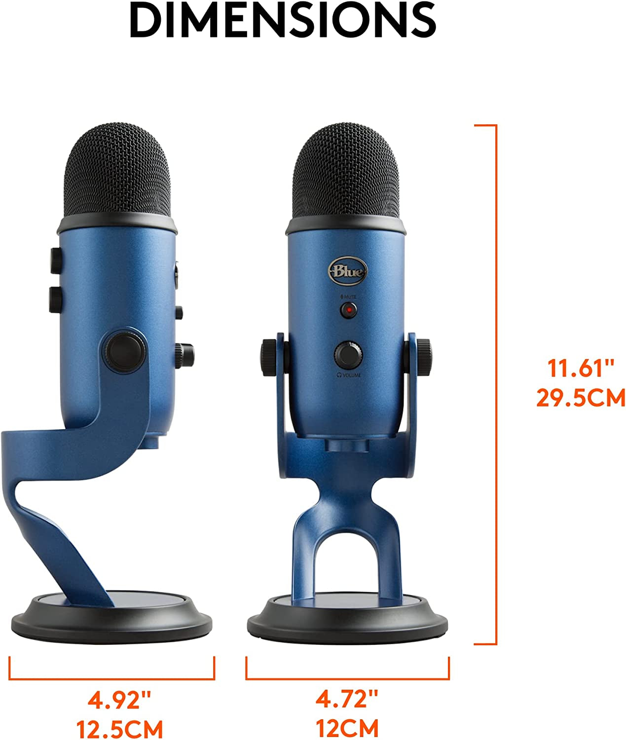 Blue Yeti USB Mic for Recording and Streaming on PC and Mac, Blue VO!CE Effects, 4 Pickup Patterns, Headphone Output and Volume Control, Adjustable Stand, Plug and Play – Midnight Blue