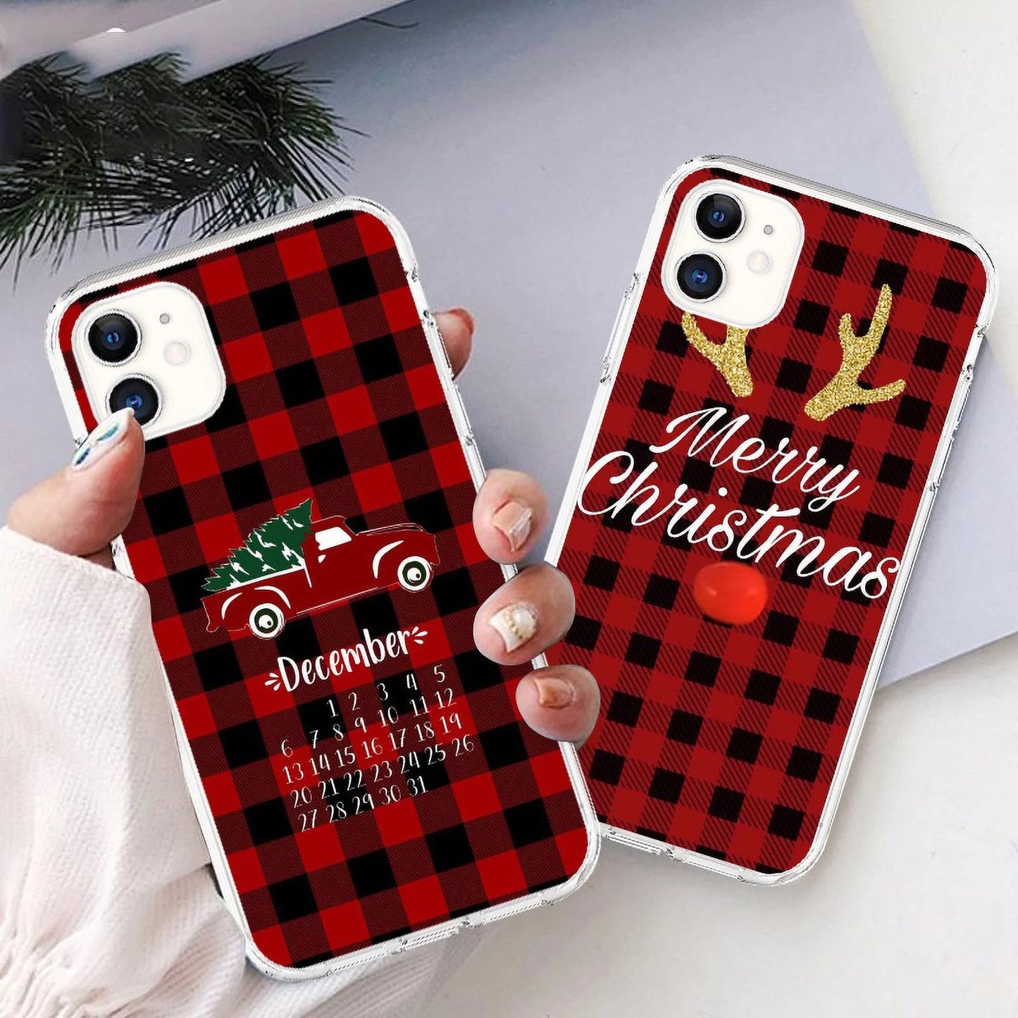 Christmas Red Plaid Phone Case for Iphone 15 15Plus 15 Pro Max Merry Christmas Cases for Iphone 14 13 12 11 Pro Mini XS MAX X XR 8 7 6 Plus