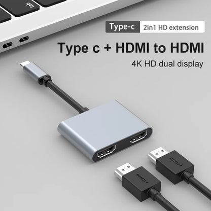 USB C to Dual HDMI Adapter 4K @60Hz Type C to HDMI Converter for Macbook Pro Air Lenovoyoga 920/Thinkpad T480 Dell XPS 13/15/17