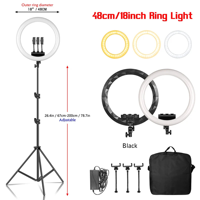 18 Inch Led Ring Light Large Selfie Ring Light Remote Control Photography for Youtube Makeup Video Light for Phone