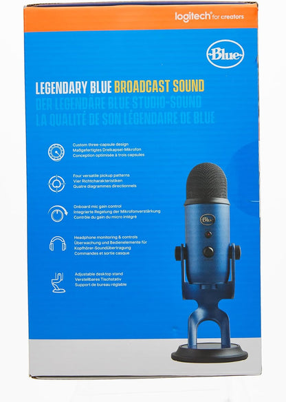 Blue Yeti USB Mic for Recording and Streaming on PC and Mac, Blue VO!CE Effects, 4 Pickup Patterns, Headphone Output and Volume Control, Adjustable Stand, Plug and Play – Midnight Blue