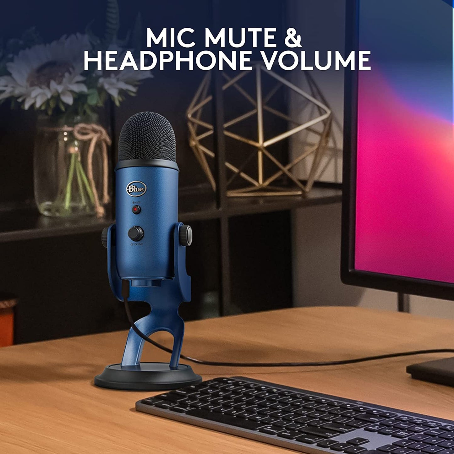 Blue Yeti USB Mic for Recording and Streaming on PC and Mac, Blue VO!CE Effects, 4 Pickup Patterns, Headphone Output and Volume Control, Adjustable Stand, Plug and Play – Midnight Blue