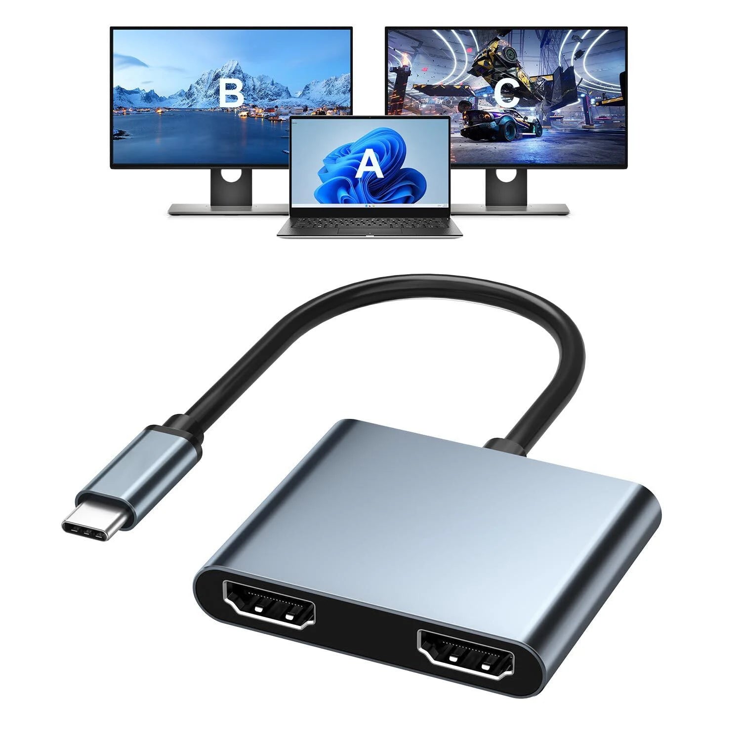 USB C to Dual HDMI Adapter 4K @60Hz Type C to HDMI Converter for Macbook Pro Air Lenovoyoga 920/Thinkpad T480 Dell XPS 13/15/17