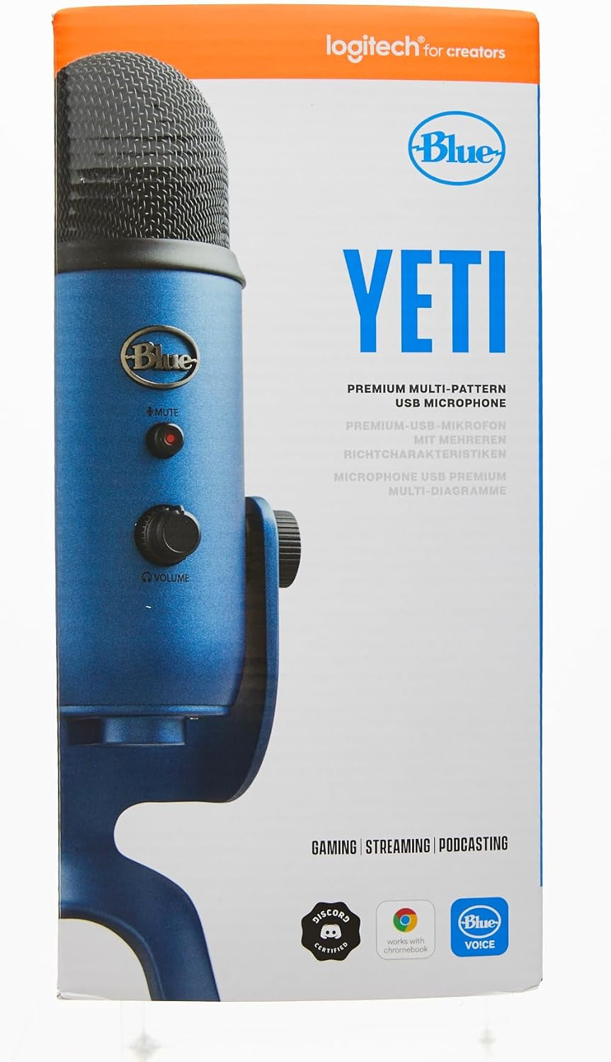 Blue Yeti USB Mic for Recording and Streaming on PC and Mac, Blue VO!CE Effects, 4 Pickup Patterns, Headphone Output and Volume Control, Adjustable Stand, Plug and Play – Midnight Blue